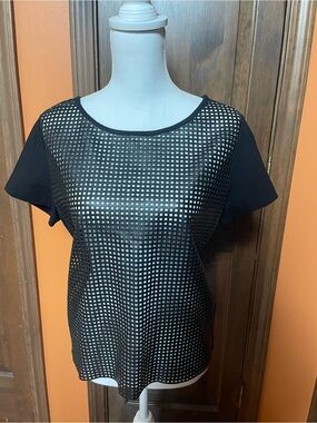 Trouve Black Short-Sleeve Grid-Pattern Top
